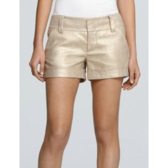 Alice + Olivia Pants - ALICE + OLIVIA gold metallic linen dressy cuffed shorts
